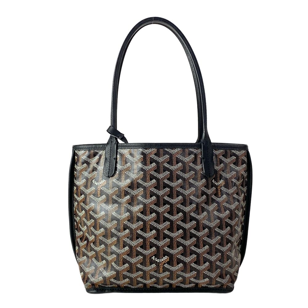 Goyard Anjou MIni Tote Bag Black White Brown Coated Canvas Leather